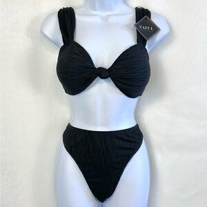 NWT Zaful Women’s Black Textured High Leg Cheeky Bikini Swimsuit / Large